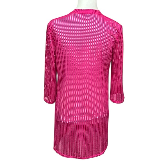 Vibrant Pink Mesh V-Neck Coverup - Picture 3 of 6